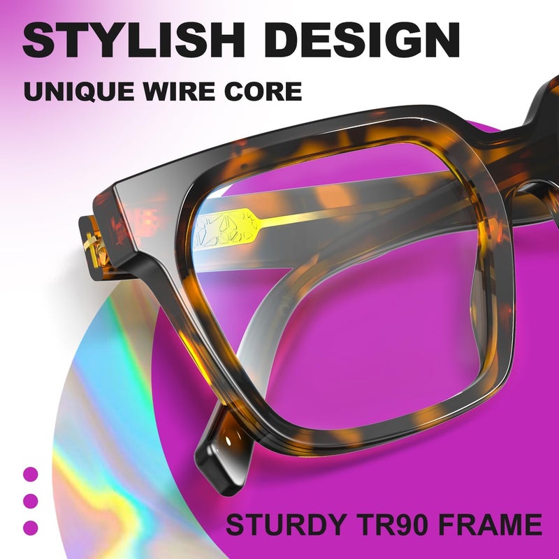 VISOONE 2 Pack Rectangle TR90 Blue Light Blocking Glasses Computer Eyewear with Preppy Look for Women and Men Cougar - Image 3